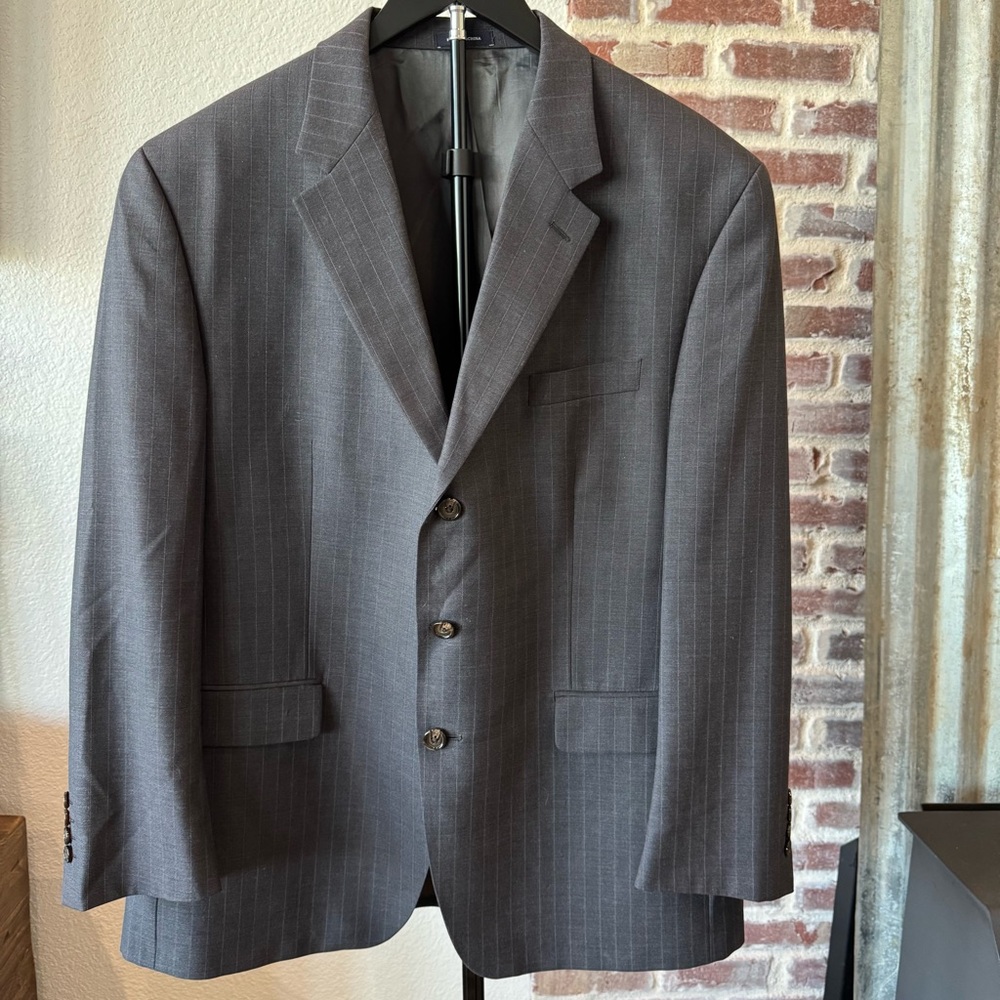 Ralph Lauren 100% Wool Gray Pinstripe Men's Suit Jacket Coat Blazer 46R